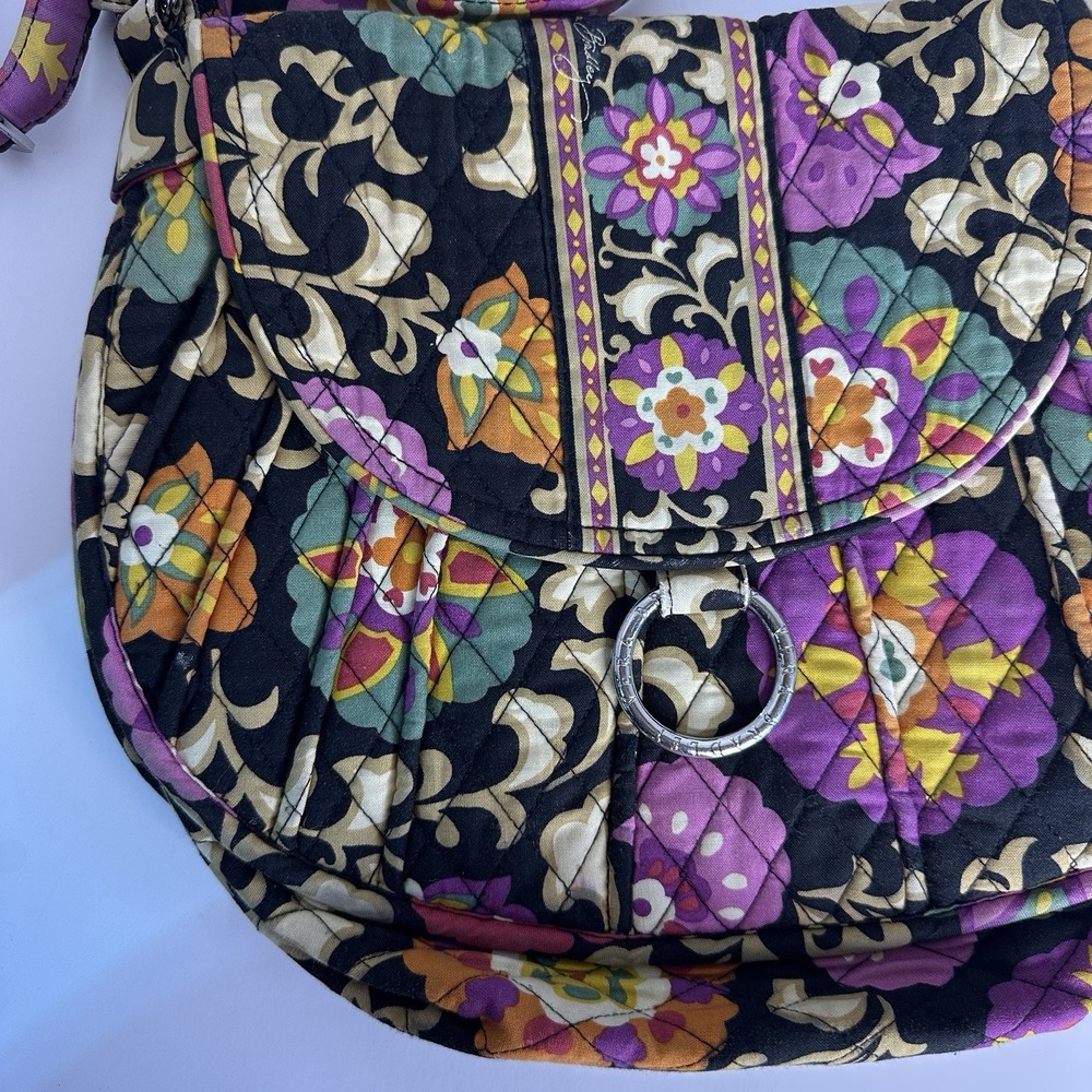 Vera Bradley Clare Suzani Crossbody Shoulder Saddle Bag Dark Floral Quilted - Picture 2 of 5